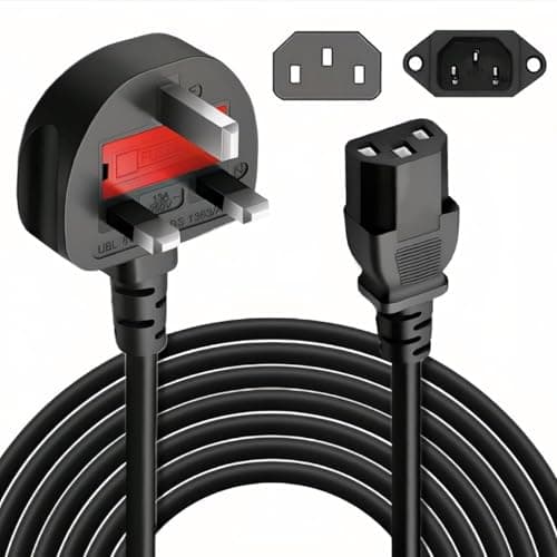 Image of 3-Pin Power Cable Adapter Cord, Black, Male-to-Female, 2 Meters, 230V AC, Compatible with Laptops, PCs, Monitors, Printers and Other Devices with 3-Pin Power Connectors
