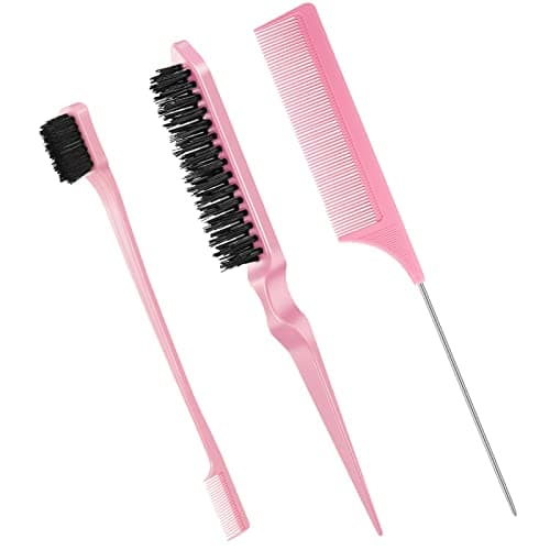 Image of Fuyamp 3 Packs Slick Brush Set, Plastic Bristle Teasing Comb, Edge Hair Grooming Combs, Sturdy Rat Tail Double Sided for Women Hair Salon Slicking