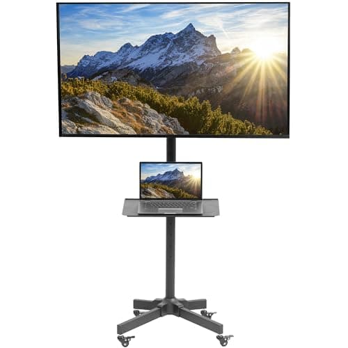 Image of VIVO Mobile TV Cart for 13 to 60 inch Screens up to 25kg, LCD LED OLED 4K Smart Flat and Curved Panels, Rolling Stand with Laptop DVD Shelf, Locking Wheels, Max VESA 400x400, Black, STAND-TV04M