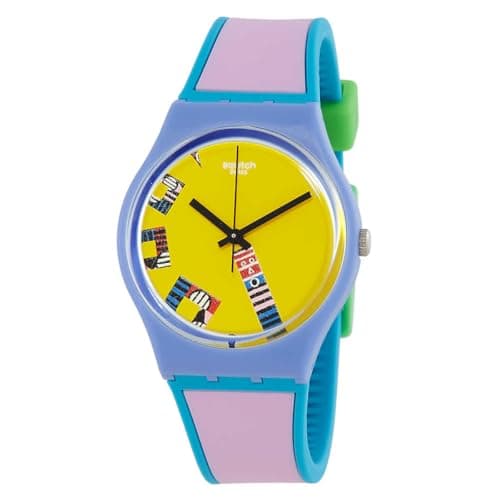 Image of Swatch Tatham & O'Sullivan Serious Action Unisex Quartz Watch with Yellow Dial GZ342, Strap
