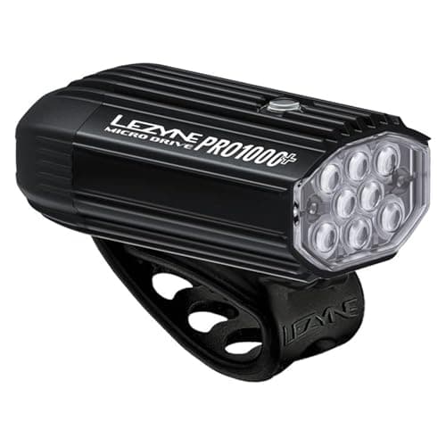 Image of LEZYNE Micro Drive Pro 1000+ Bicycle USB Rechargeable IPX7 White LED Front Light w/Multiple Solid & Flash Modes | Integrated Silicone Rubber Strap Mount, Black Satin
