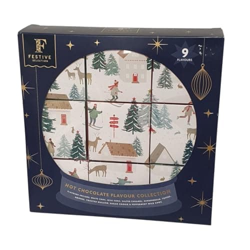 Image of Festive Selection Hot Chocolate Flavour Collection Assorted 9 Flavours Indulgent Cocoa Variety with Salted Caramel Gingerbread S’mores Peppermint Milk Chocolate Winter Treats