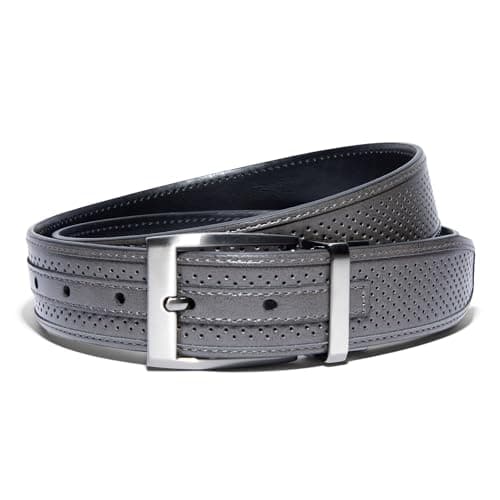 Image of Nike mens Perforated Reversible Belt, Grey/Black Smooth, L