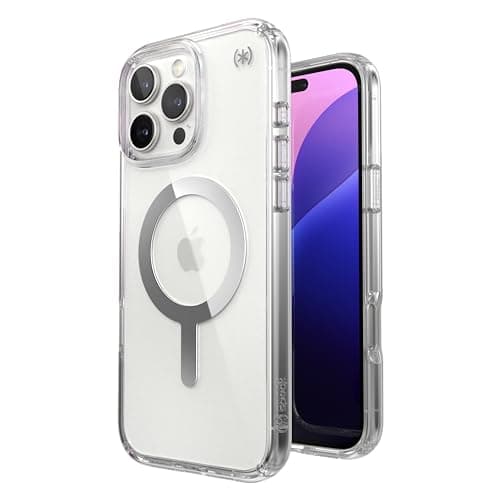 Image of Speck Presidio Clear iPhone 16 Pro Max Case - MagSafe - Slim, Clear/Chrome - 13ft Drop Protection - Wireless Charging Compatible