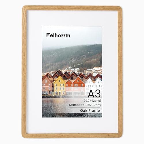 Image of A3 Picture Frame, A3 Poster Certificate Natural Oak Photo Frame with HD Tempered Glass, Handcrafted A3(29.7x42 CM) Frame Matted to A4(21x29.7 CM), Horizontal Vertical Wall Mounting