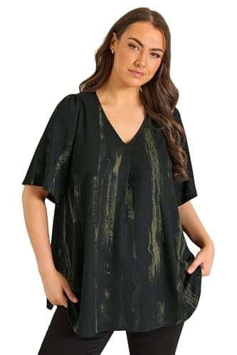 Image of EVANS Curve Smudge Print Pleat Front Top - Women's - Plus Size Curve Black