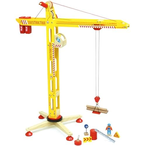 Image of Vilac Large Wooden Toy Crane, Includes a Winch, Extendable Boom and Magnets, Develop Hand Eye Coordination, 64 x 72 x 4 cm, 3 Years+