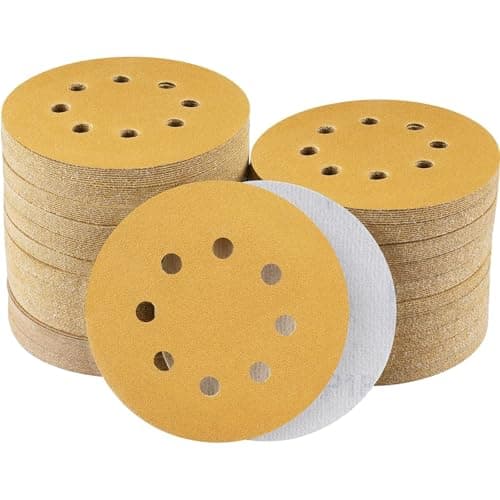 Image of Sruhrak 100 Pcs 125mm Sanding Discs, 180 Grit Nylon Adhesive Sanding Pads 5 Inch 8 Hole Hook and Loop Sanding Disc for Orbital Sander