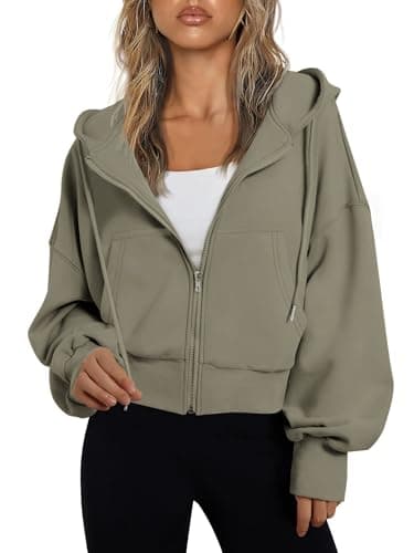 Image of Jhsnjnr Women's Cropped Hoodie Zip Up Long Sleeve Sweatshirt Lightweight Fall Jacket with Drawstring Pockets Casual Crop Tops
