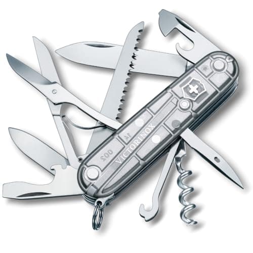 Image of Victorinox Huntsman Swiss Army Knife, Medium, Multi Tool, Camping Knife, 15 Functions, Large Blade, Bottle Opener, Silver Transparent