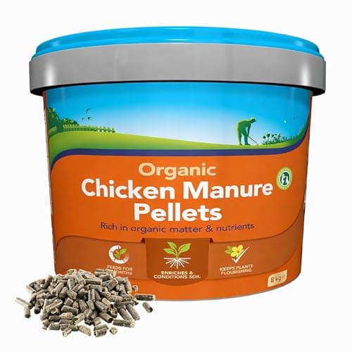 Image of Chicken Manure Plant Food Fertiliser - 8kg Organic Composted Chicken Poultry Manure Plant Feed Pellets for Outdoor Garden Plants. Fertilizer for Vegetables, Tomato Feed with Topline Card.
