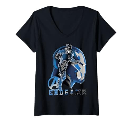 Image of Womens Marvel Avengers Endgame Iron Man Silhouette Poster V-Neck T-Shirt