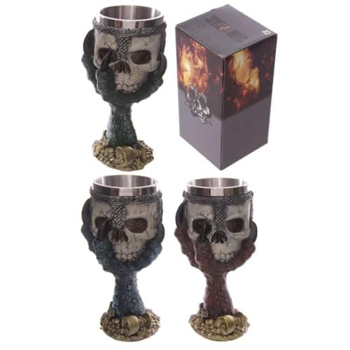 Image of Puckator Decorative Dragons Claw and Warrior Skull Goblet - Skulls and Bones Themed - Home Decoration - Wine Goblet - Fantasy Decorative Home Accessories - Stainless Steel - Resin