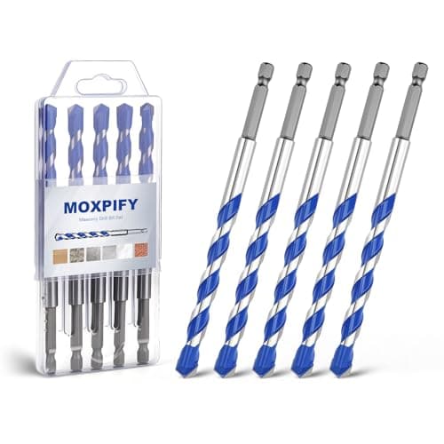 Image of MOXPIFY 5pcs 10mm Masonry Drill Bit 150mm Extra Long, Tungsten Carbide Tip Concrete Drill Bits for Brick Wall Tile Porcelain (10mm x 150mm x 5, Hex Shank)