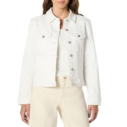Image of Amazon Essentials Women's Regular-Fit Low Stretch Denim Button-Front Trucker Jacket, White, XXL