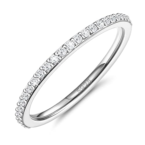 Image of Dochais 925 Sterling Silver Ring Women 14K Gold/White Gold Plated, 1.7mm Eternity Ring Bands, Zirconia Diamond Ring Stackable for Engagement Ring Wedding Promise Ring for Women Girls Jewellery Gifts