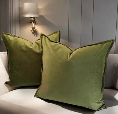 Image of Luxury Velvet Cushion Covers – Soft Decorative Throw Pillowcases for Sofa, Bed, or Chair (Set of 2) (Olive, 45 x 45cm (Pack of 2))
