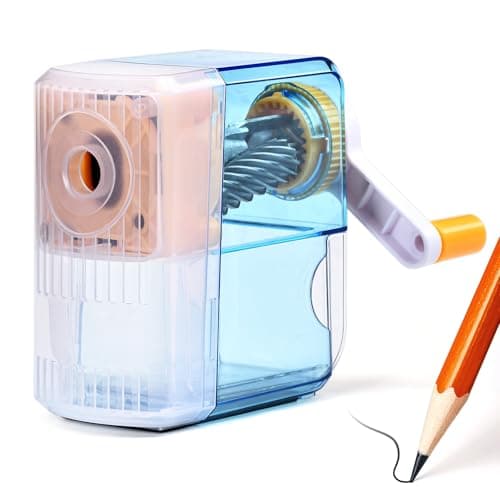 Image of TUUGOTOUU Manual Pencil Sharpener Desktop Pencil Sharpener with Container Adjustable in 3 Grades of Thickness Suitable for Artists, Teachers, Students and Kids (Blue 01)
