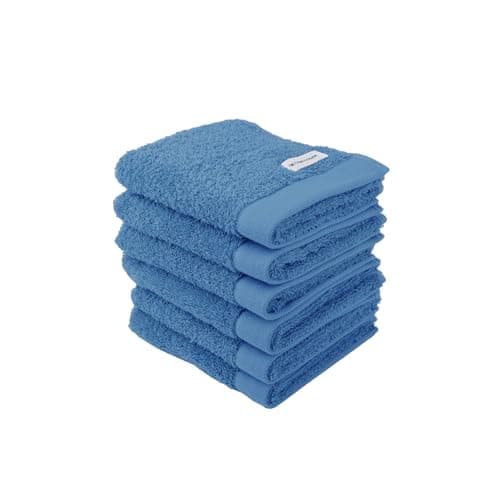 Image of Herding Tom Tailor Guest Towels, Set of 6, 30 x 50 cm, 100% Cotton/Terry Towels, with Hanger and Label with Logo, Colour Bath Towel, Cool Blue