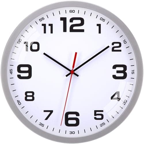 Image of Warminn Wall Clock - Modern Battery Operated Silent Wall Clocks Non Ticking Large 30 cm Silver Kitchen Clocks Wall for Bedroom Living Room