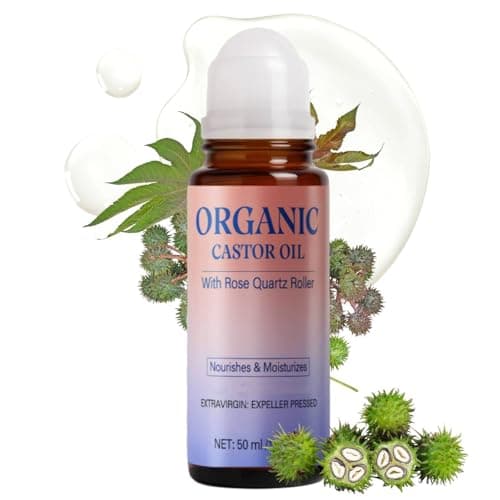 Image of Organic Castor Oil with Rose Quartz Roller, Cold-Pressed Organic Castor Oils Roll On, Organic Castor Oil Rose Quartz Roller Ball,Deep and Lasting Hydration, Non-Greasy, Gentle and Effective (1PC)
