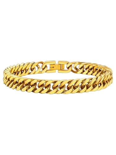 Image of FaithHeart Gold Bracelet Stainless Steel Cuban Link Chain Bracelets 8mm Miami Curb Bracelet for Man Woman - 21cm