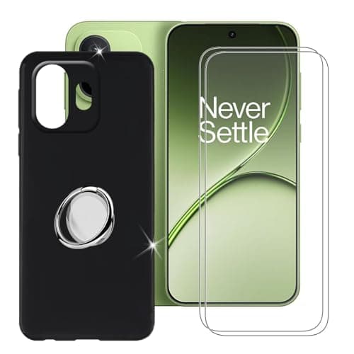 Image of BUNALFaa Case for OnePlus 15T (6.32") + (2 Pieces) Screen Protector 9H Hardness Clear - Bumper Protective Black TPU Soft Silicone Shell - Phone Holder Adjustable 360°