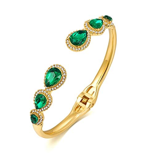 Image of LILIE&WHITE LILIHITE Open Cuff Bangle Bracelet For Women Emerald Green Bracelets for Women Rhinestone Bracelet Fashion Jewelr Gift