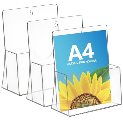 Image of Thboxes A4 Leaflet Holder, 3 Pack Clear Leaflet Holder with Hanging Hole Acrylic Brochure Freestanding Booklet Flyer Stand for Office Restaurants Reception