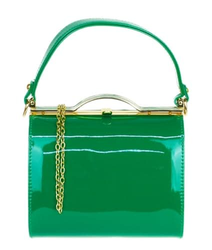 Image of Girly Handbags Glossy Patent Faux Leather Clutch Bag Handle Closure Evening Handbag Medium Admiral Green