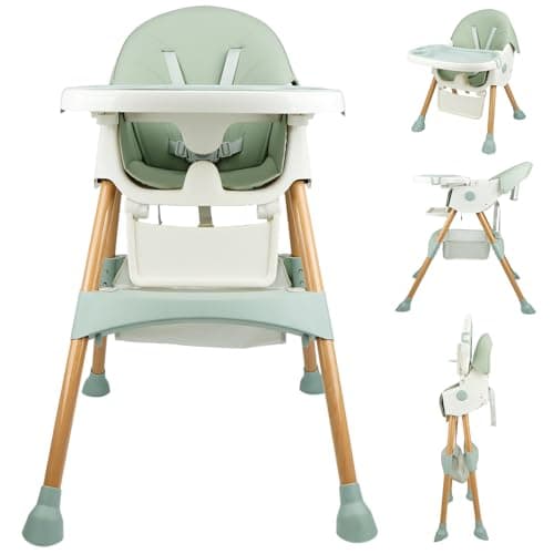 Image of Baby High Chair Foldable Highchair, High Chairs for Babies and Toddlers Adjustable Height & Reclining Seat Detachable Double Tray, Ergonomic Feeding Portable Highchairs for Newborn 6 Months to 5 Years