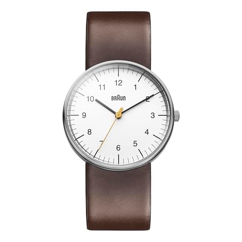 Image of Braun Men's Quartz Three Hand Movement Watch with White Dial Analogue Display and Brown Leather Strap BN0021WHBRG