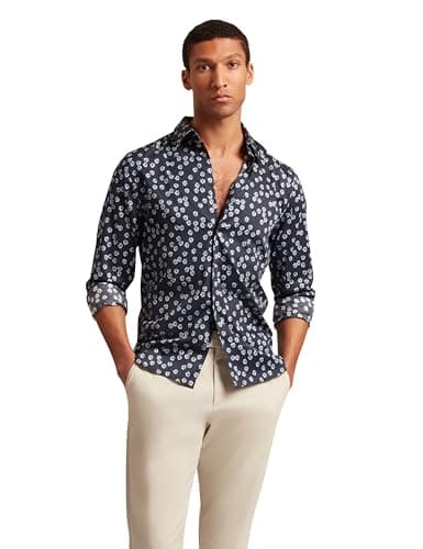 Image of Ted Baker London Nicko-Slim Ditsy Floral Shirt, Navy
