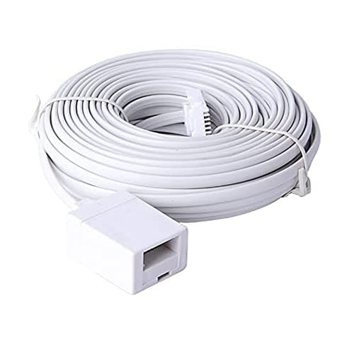 Image of LanSenSu BT Telephone Extension Cable, White Male to Female Cable 6-Pin Straight Through for UK Landline Phone Cord Home & Office Fax Modem Extender 6 Wire (20M)