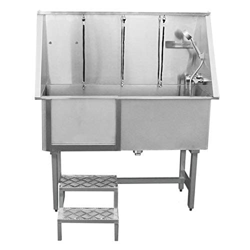 Image of Dog Bath Professional Commercial Stainless Steel Pet Grooming Station 400mm Extra-Large Heavy Duty Metal Wash-Tub Business Salon Groomer Walk In Shower | With Mixer Tap, Drainage Kit and FREE Gloves