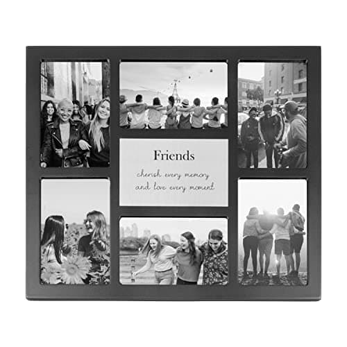 Image of Happy Homewares Modern Black Multi Collage Picture Frame with Friends Wording and Cute Phrase - Cherish Every Memory and Love Every Moment | For Table or Wall