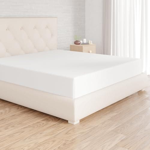 Image of Amazon Basics Bedding Soft Microfibre Emperor Fitted Sheet with 12 inch (30 cm) Deep Pocket, 200 x 200 cm, White