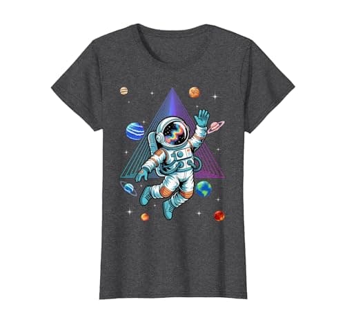 Image of Astronaut Space Triangle Art Spaceman Abstract Men Women T-Shirt, Women, Dark Heather Grey, Medium
