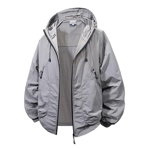 Image of Generisch UV Protection Summer Jacket Women Men Lightweight Thin Hooded Jacket Unisex Breathable Leisure Jacket for Everyday Travel and Outdoor, gray, XXL