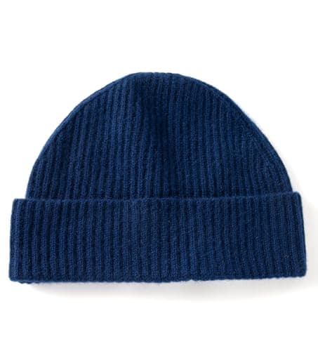 Image of Villand 100% Cashmere Ribbed Cuffed Hat for Men, Ultra-Soft Men's Pure Cashmere Winter Ski Beanie (Navy)