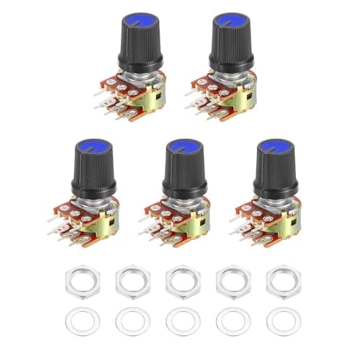 Image of sourcing map 5Set WH148 B50K Ohm Potentiometer Kit, 6-Pin Split Shaft Rotary Linear Dual Taper Rotary Audio Potentiometer with Knob Nut Washer for Audio Volume Control, 15mm Shaft, Black/Blue