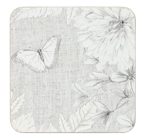 Image of Cork Backed Coasters with Butterfly and Floral Design, Set of 4, Square Shape