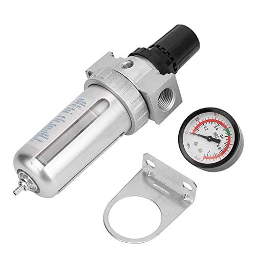 Image of 1/2 Water Trap + Compressed Air Filter Regulator Combo, BSP 1/2" Air Compressor Moisture Water Trap Filter Regulator with Mount Connection with Adjustable Pressure Control Knob Compressor Filter Kit