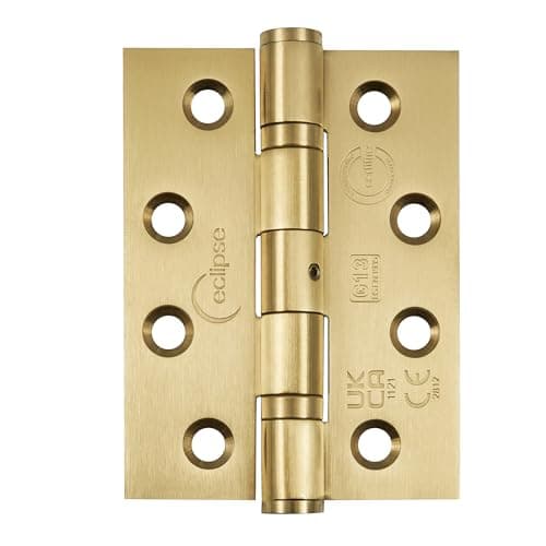 Image of Eclipse Stainless Steel Ball Bearing Door Hinges, 4 Inch 102mm, Grade 13, Fire Rated, One Pair & Screws (Satin Brass)