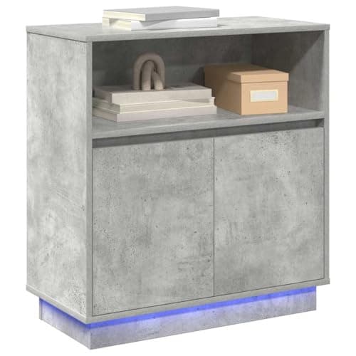 Image of vidaXL Sideboard with LED Concrete grey 71 x 34.5 x 75 cm, Dining Room Storage, Rectangular Sideboard, Ample Space, Built-In Lighting, Modern Design, Versatile Furniture Unit, LED Display