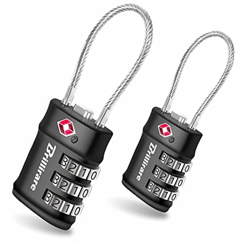 Image of 2 Pack TSA Approved Luggage Locks, Combination Travel Cable Lock, 3-Digit Waterproof Padlock, Zinc Alloy Outdoor Keyless Resettable Lock for Travel, Lockers, Bags, Backpack, Gym, Gate-by Brillirare