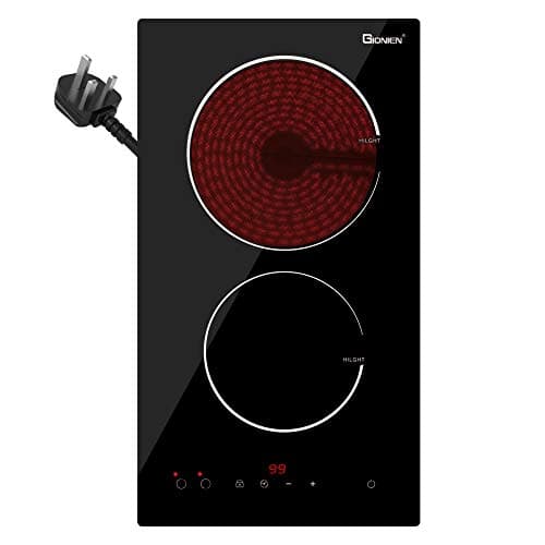Image of GIONIEN 30cm Ceramic Hob 2 Zone, 2 Rings Electric Cooker, Domino Portable Double Electric Hobs Built in a Worktop with 13Amp Plug, 2900W, GTM230TP