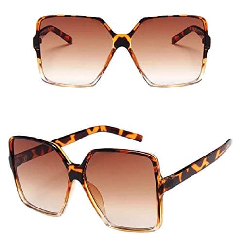 Image of No Name Ltd Oversized Sunglasses Women/Womens Square Frame Sun Glasses/Big Celeb Designer Styling Retro Vintage Festival Ibiza 2026 (Leopard Gradient)