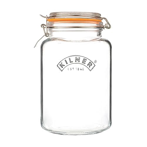 Image of Kilner Square Clip Top Jar 3L (3000ml) Airtight Glass Jar for Preserving Whole Fruits Vegetables and Storing Cereals Pasta Nests Pet Biscuits