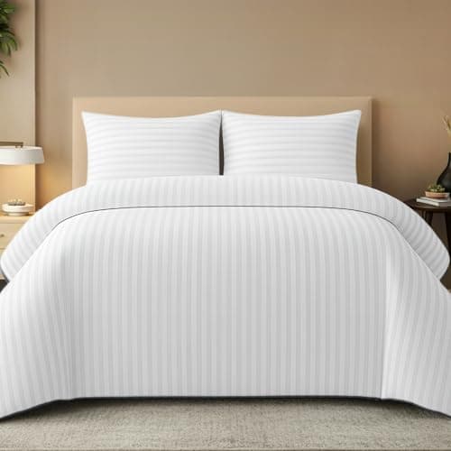 Image of Pamposh Satin Stripe Double Duvet Set - Premium Hotel Quality Quilt Cover Bedding Sets - Hypoallergenic Ultra Soft Microfiber Bed Linen